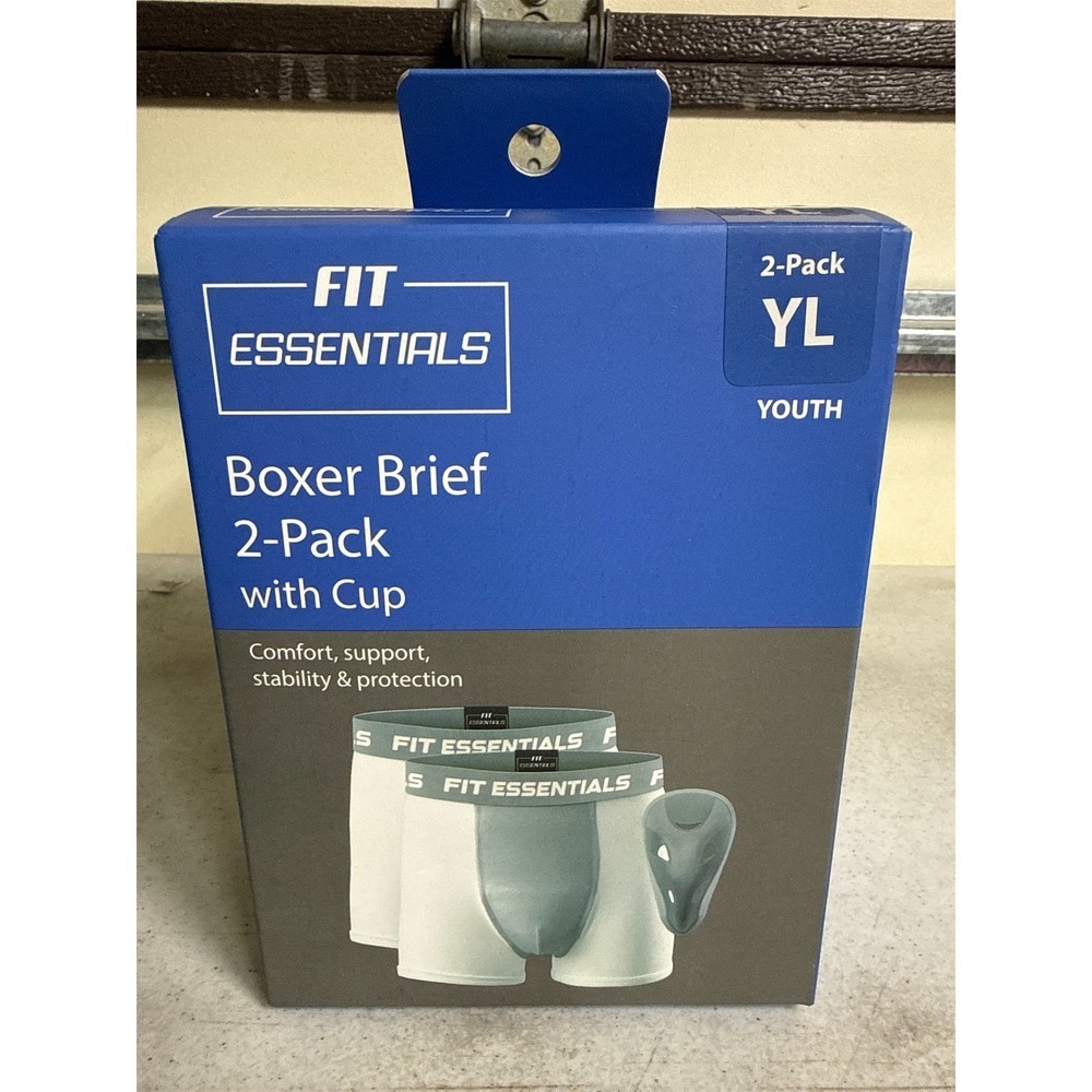 Fit Essentials Kids' Boxer Brief with Cup - 2-Pack- YL, Youth/L